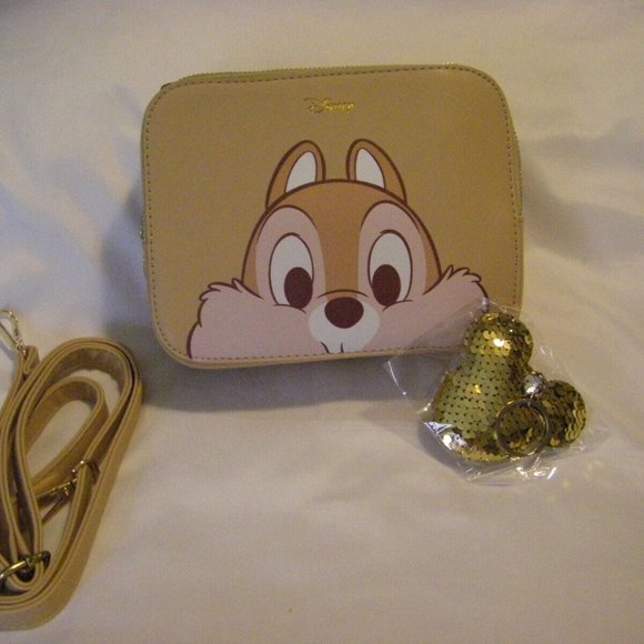 Chipmunk Tan Camera Crossbody Messenger Bag by Disney & Sequin Keychain - Picture 4 of 13